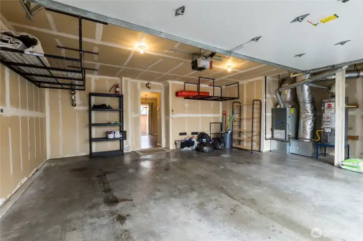 Garage includes ceiling storage racks