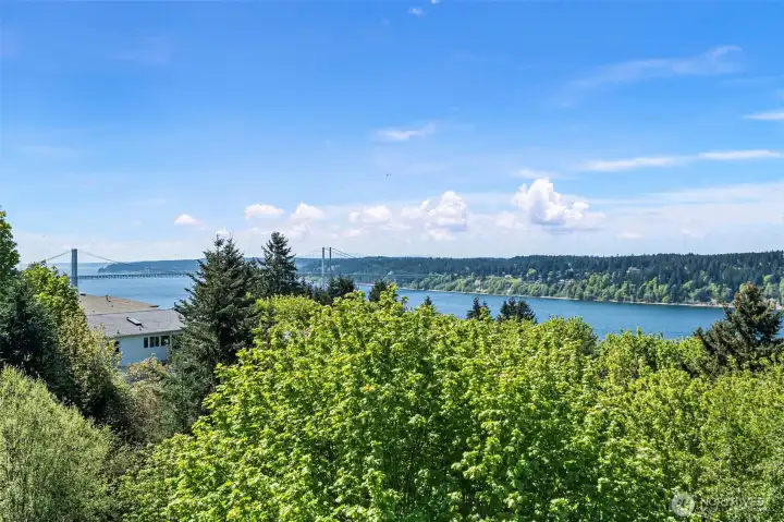 Aerial with view of the Narrows Bridge