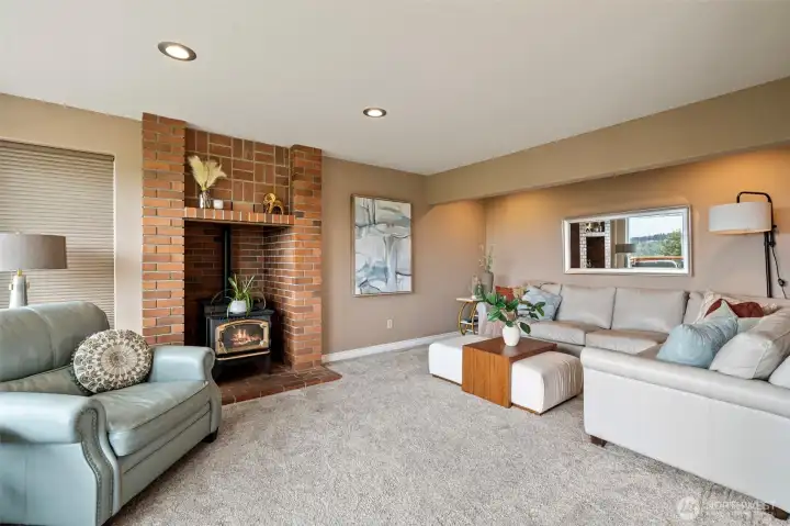 Great Room with inviting pellet stove
