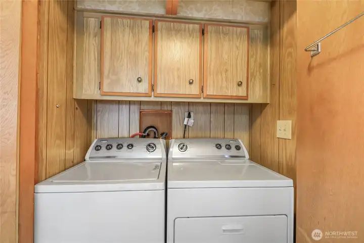 Washer and Dryer with Storage Cabinets