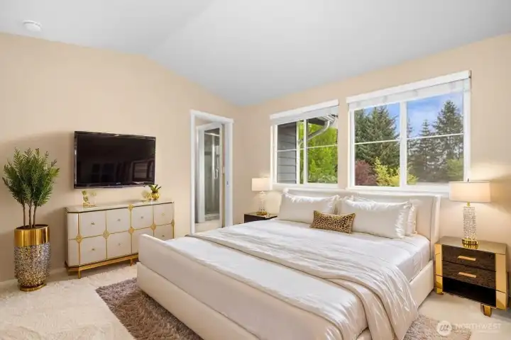 Primary Bedroom has high ceilings