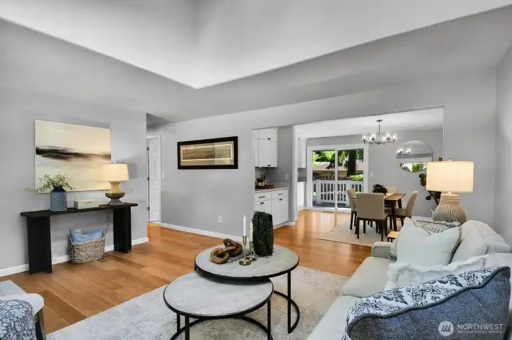 Living Room enjoins Dining Area, direct backyard access to fully fenced garden/yard.
