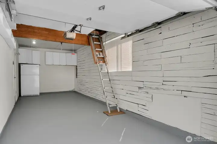 Deep garage, Built-in storage cabinets, 520-SF storage room