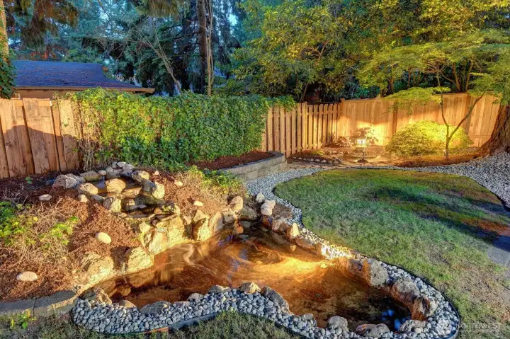 Waterfall pond at dusk.