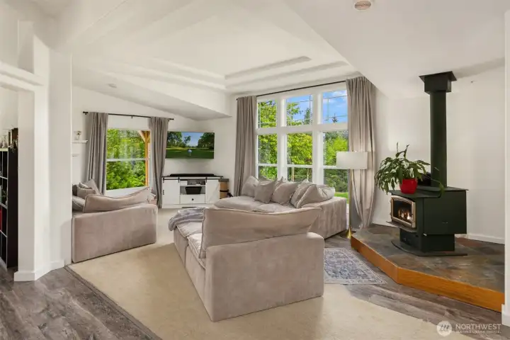 Stay nice and cozy by the wood burning fireplace.