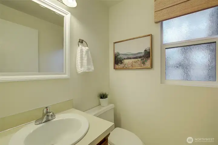 Convenient powder room on main floor
