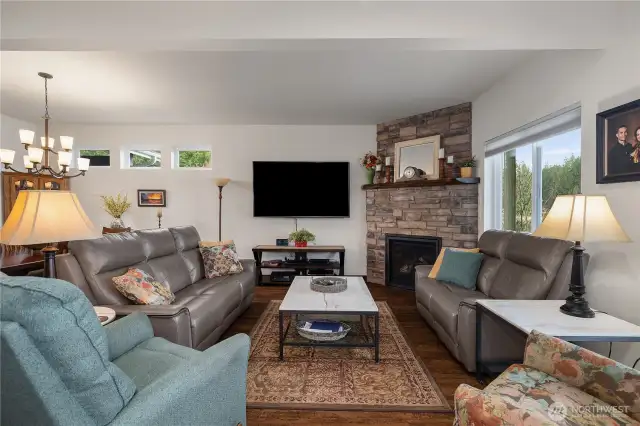 Great room with natural gas fire place.