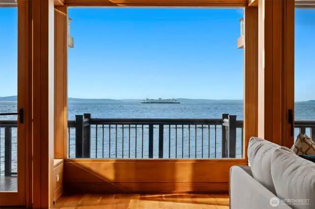 stunning water views with ferries and ships passing by all day long.