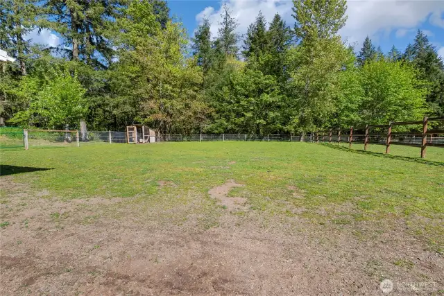pasture and chicken coop in the back corner
