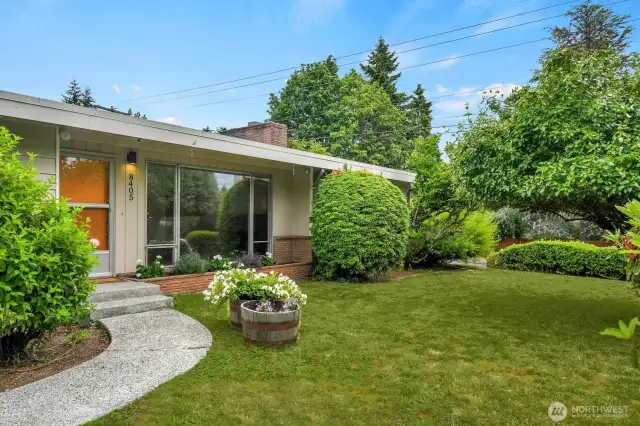 Large level front yard