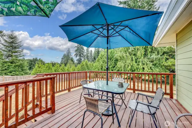 back deck with view of the yard.