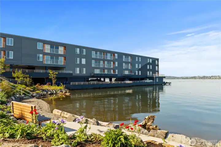 733 Lakeside is conveniently located on Lake St S and extends over the lake. This is the view from the David Brink Park next door.