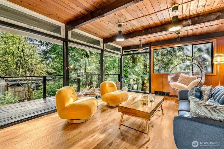 Brookside Elementary is just down the hill from this light filled home.