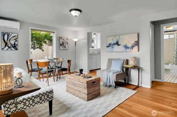 Enter into a light and bright living area