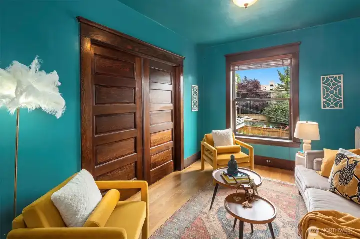 Sweet pocket doors offer flexibility in how you divide your spaces. Sweet pocket doors offer flexibility in how you divide your spaces.