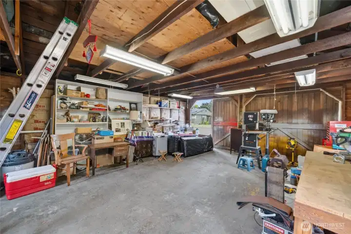 Well preserved original two car garage with attic for more storage Well preserved original two car garage with attic for more storage