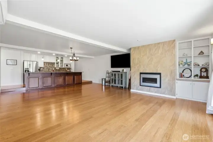 Efficient gas fireplace for extra heat source.