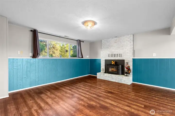 Cozy family room w/ wood buring insert Cozy family room w/ wood buring insert