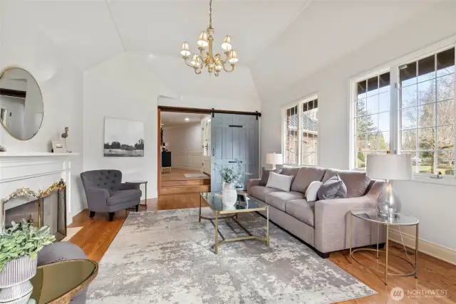 The barndoor on the formal living room means this room could also be a great playroom or an additional office.