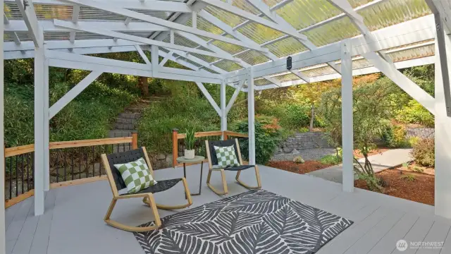 Dream big! These stairs lead up to a wonderful flat upper lot – picture your she-shed, view studio, or garden oasis! And great news for green thumbs, there's a water spigot up there too!
