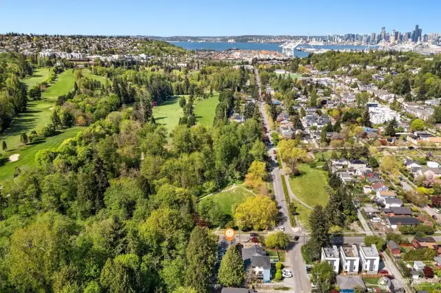 Overhead showing parks and golf course (and water)