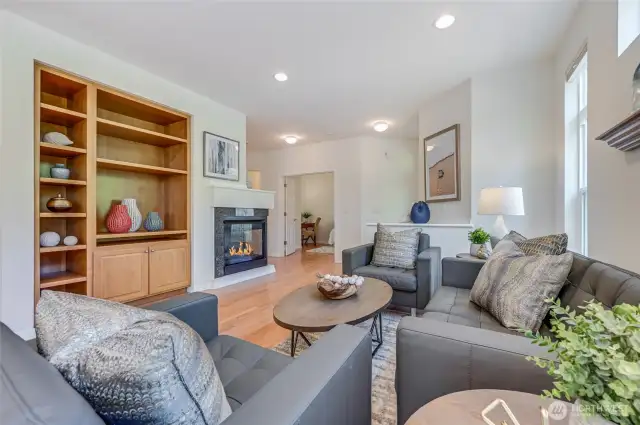 Built-in media center and display space.