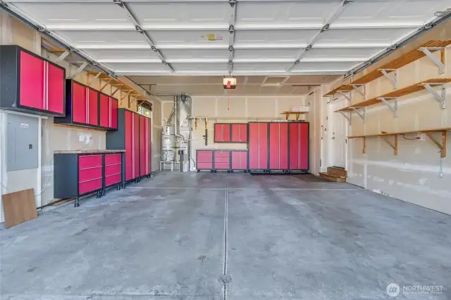 High end garage cabinets are included with the home. These cost some bucks!