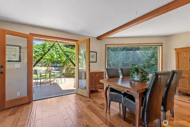 Ding room with french doors to large deck.