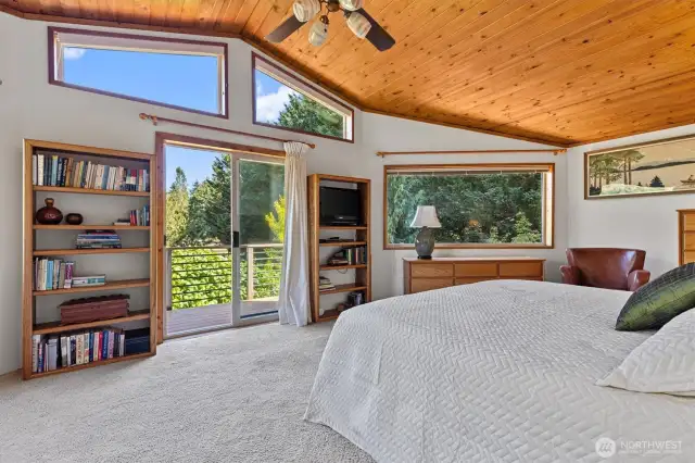Large primary bedroom with lots of windows