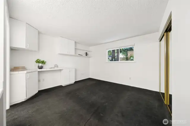 Primary features additional storage, cabinets and shelving.
