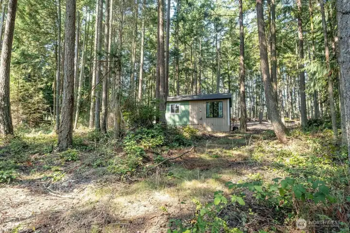 Looking up to the cabin from the south.