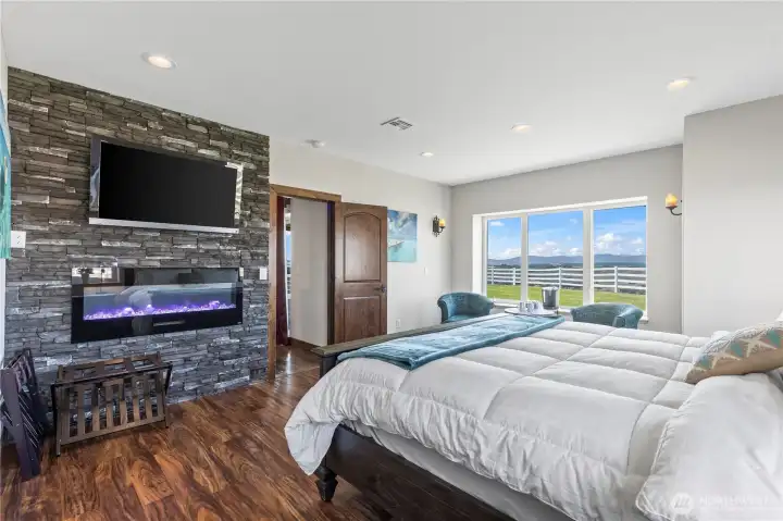 Lower level primary suite fireplace
