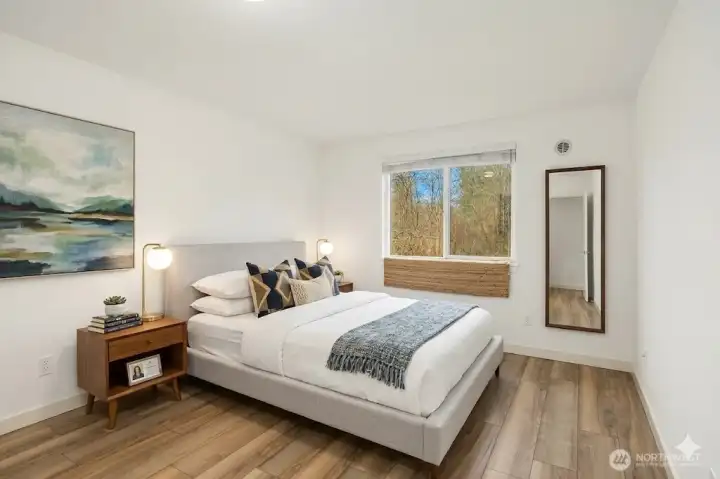 Main, north facing bedroom virtually staged.