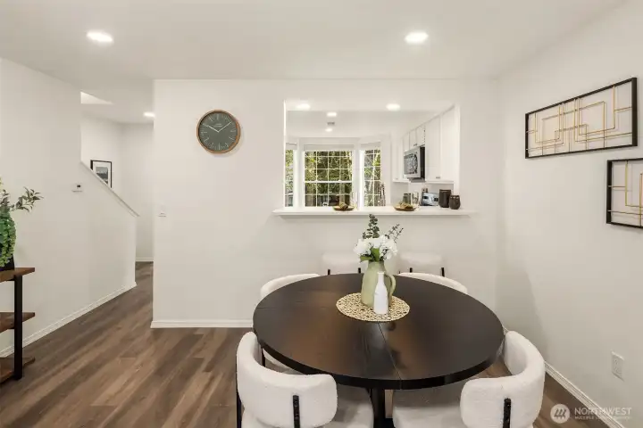 Generous dining area can easily expand to accommodate larger gatherings.