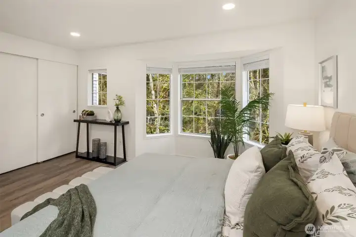 Notice the verdant view from the bay window