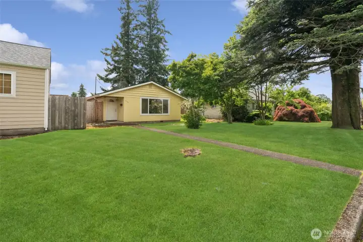 Spacious fully fenced front yard at 1940 Wilson Ave in Enumclaw featuring a large level lawn, mature landscaping, and room for pets, gardening, outdoor entertaining, or future improvements on an oversized 8,320 sq ft lot. Spacious fully fenced front yard at 1940 Wilson Ave in Enumclaw featuring a large level lawn, mature landscaping, and room for pets, gardening, outdoor entertaining, or future improvements on an oversized 8,320 sq ft lot.