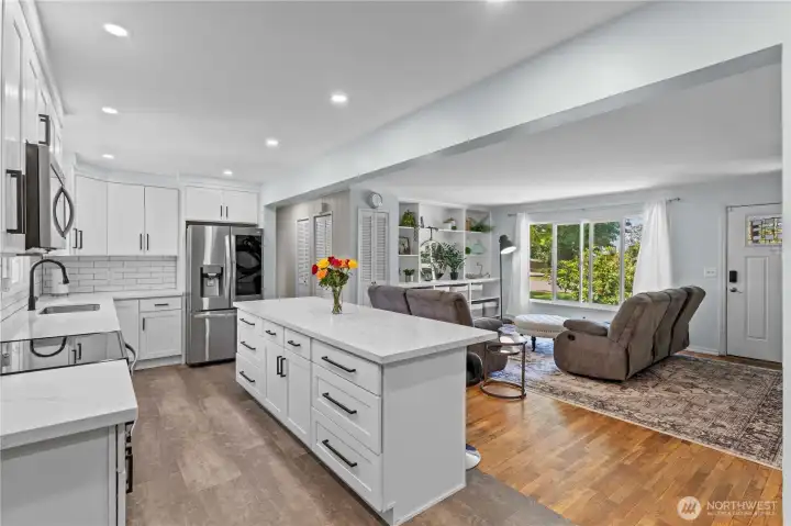 Living room is open to 2021 remodeled kitchen.