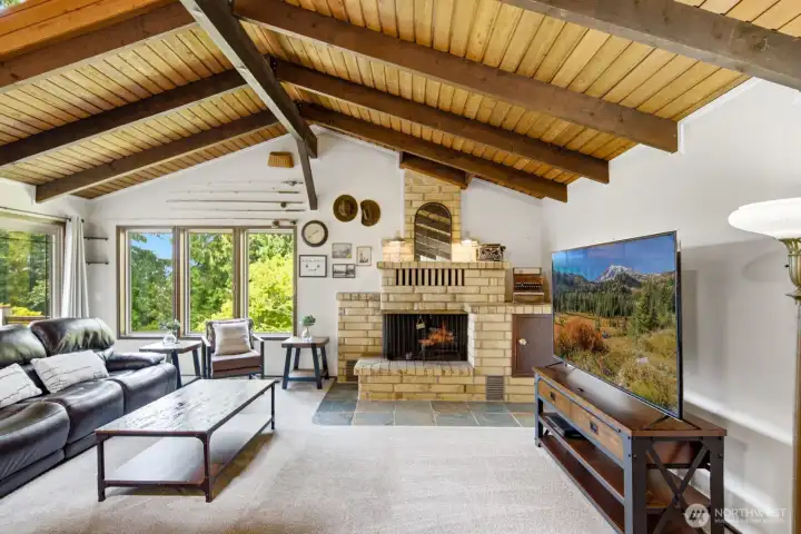 Majestic cedar-plank and beam ceilings
