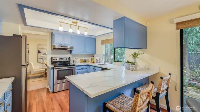 Breakfast bar seating in this kitchen provides a space for a quick bite or hanging out.