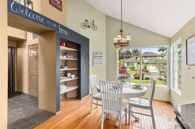 This also shows the attractive slate tile entry and transition to the bamboo flooring. Who will you eat breakfast here with?