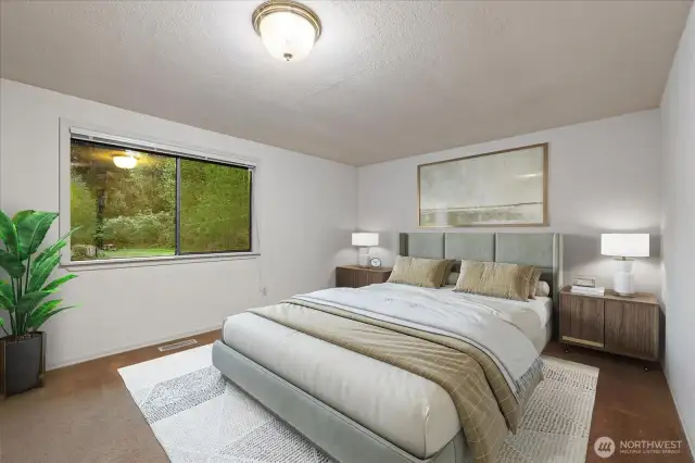 Primary Bedroom is spacious, easily holds a king bed set.