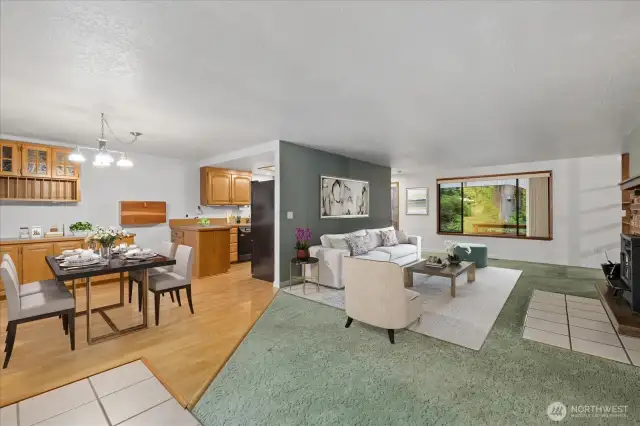 Eat in kitchen to the left and Dining space off the main living space.