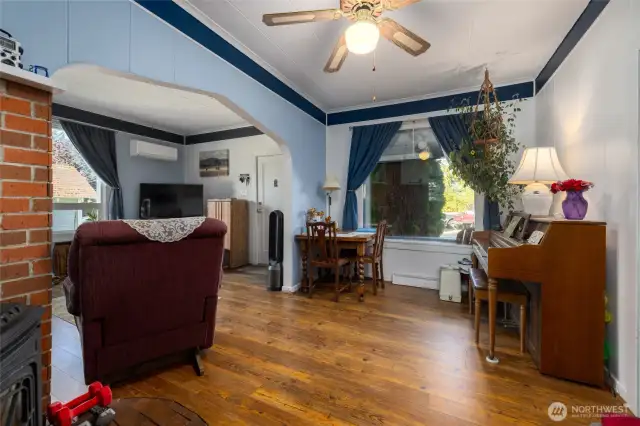 The dining area, looking out over the front porch.