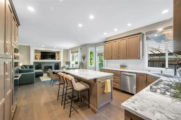 Kitchen, dining and family room