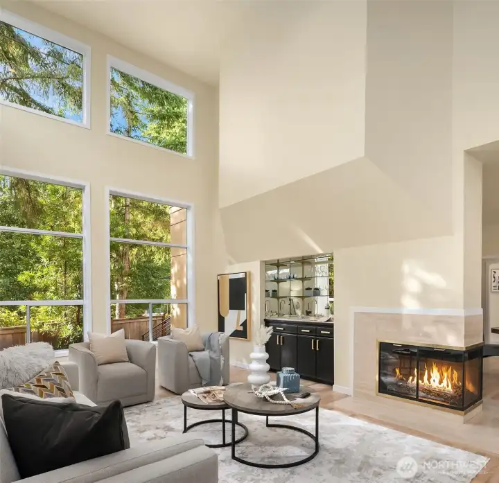 Built-In Bar & See-Through Gas Fireplace