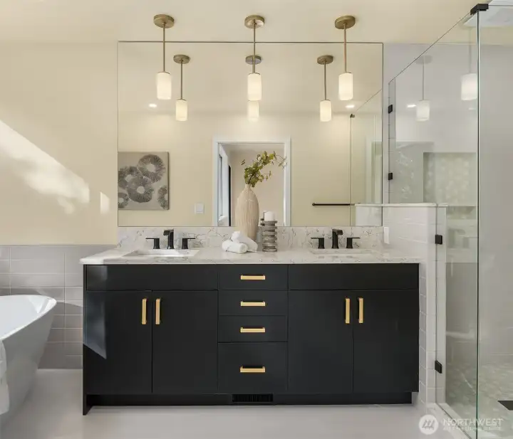 Spa-Inspired Bath: New Updates, Dual Sinks & Modern Tile
