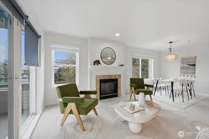 Lots of light in this living/dining space