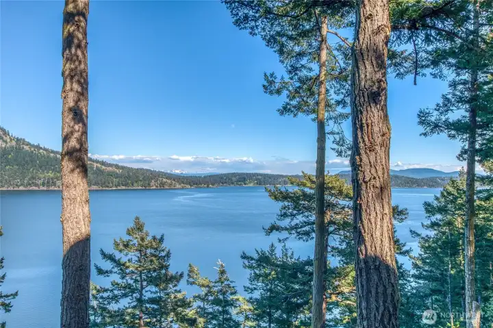 View across East Sound towards Blakely and Cypress Islands.