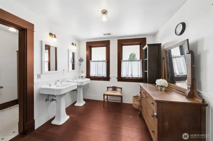 Master bathroom with walk in closet to the right, shower to the left.