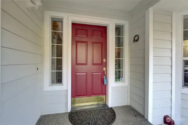 Enter the home from the covered front porch